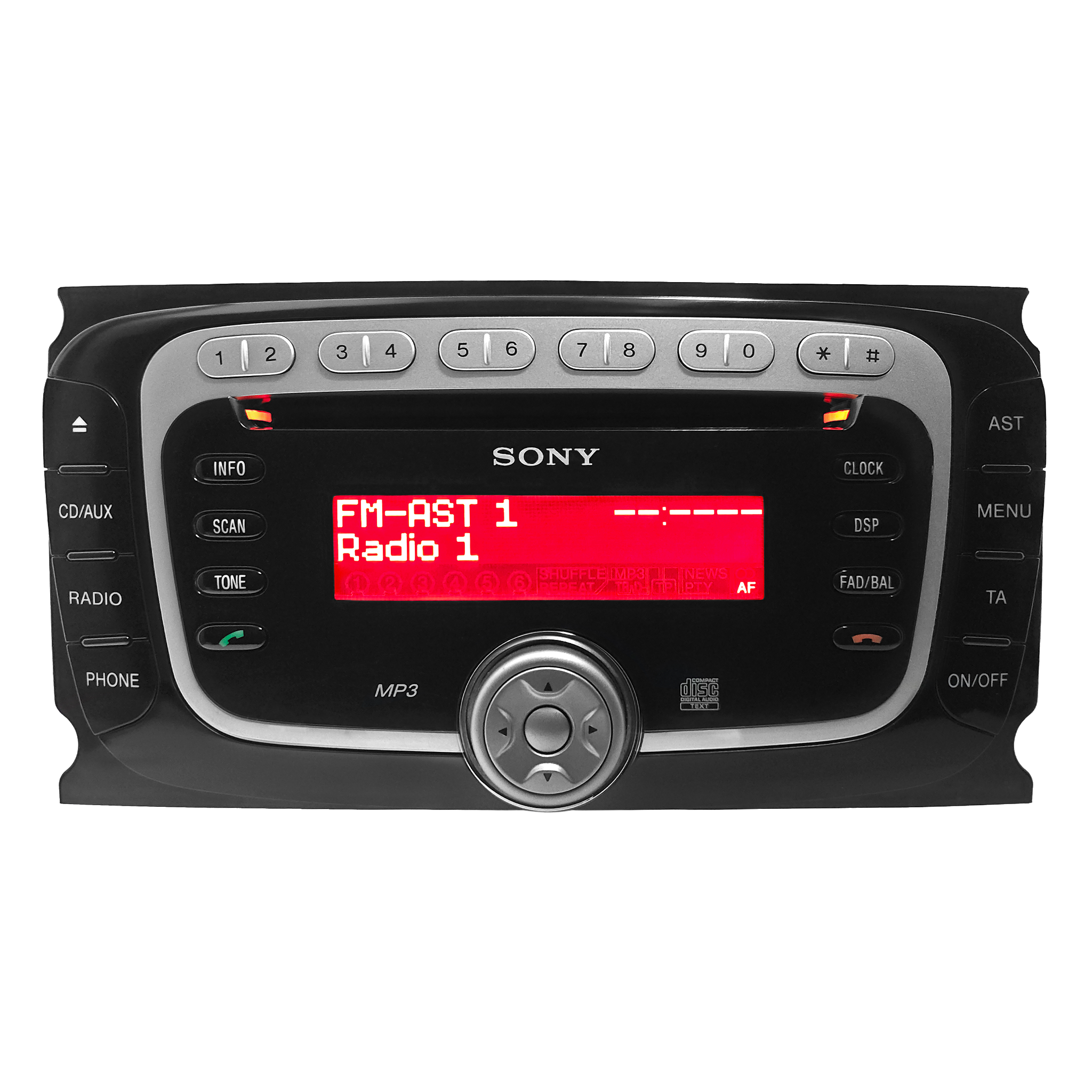 ford-sony-mp3-cd-player-car-radio-black-face-red-screen-front