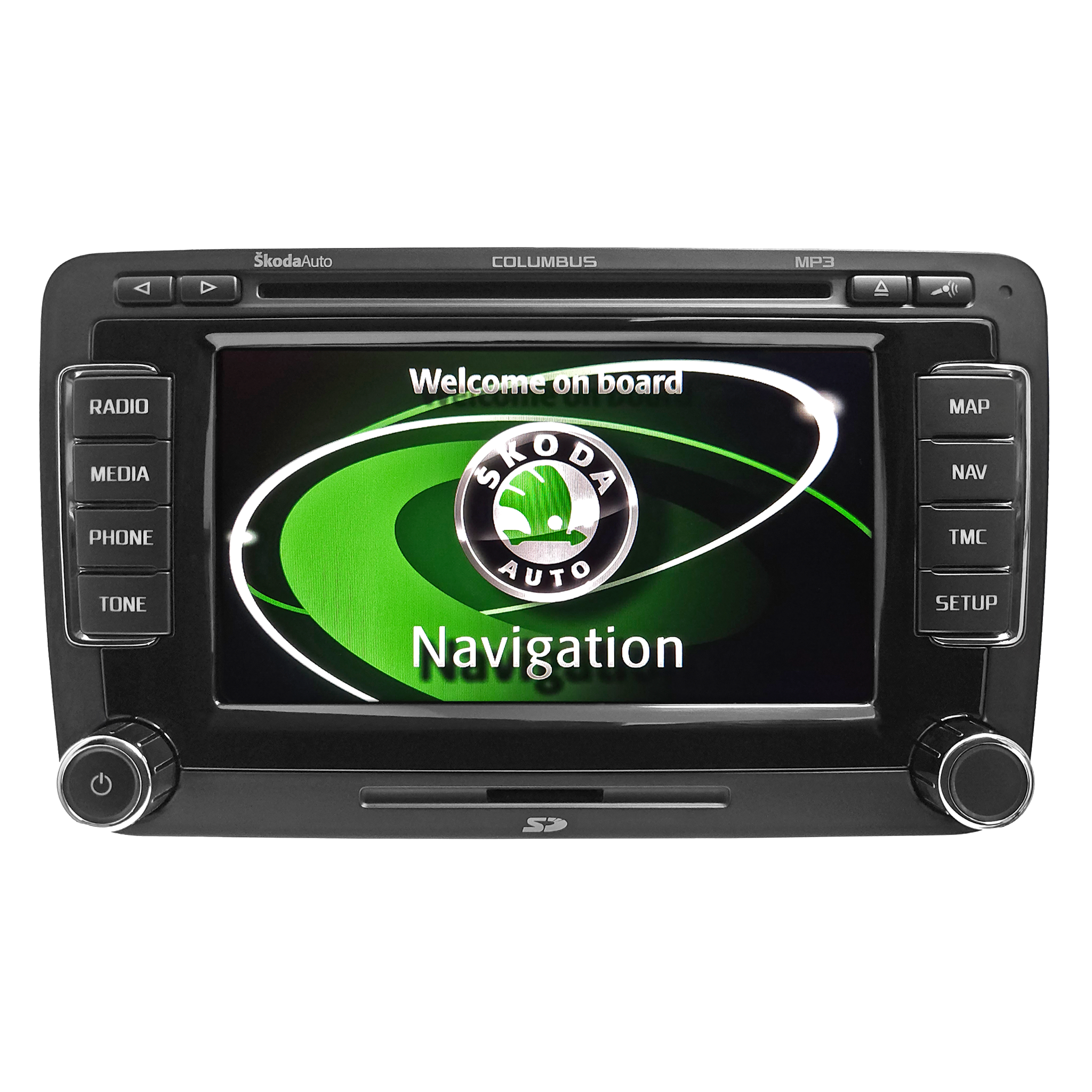 Skoda Columbus Sat Nav Mp3 Cd Player Car Radio 2019 Maps Sd Slot Front.Png