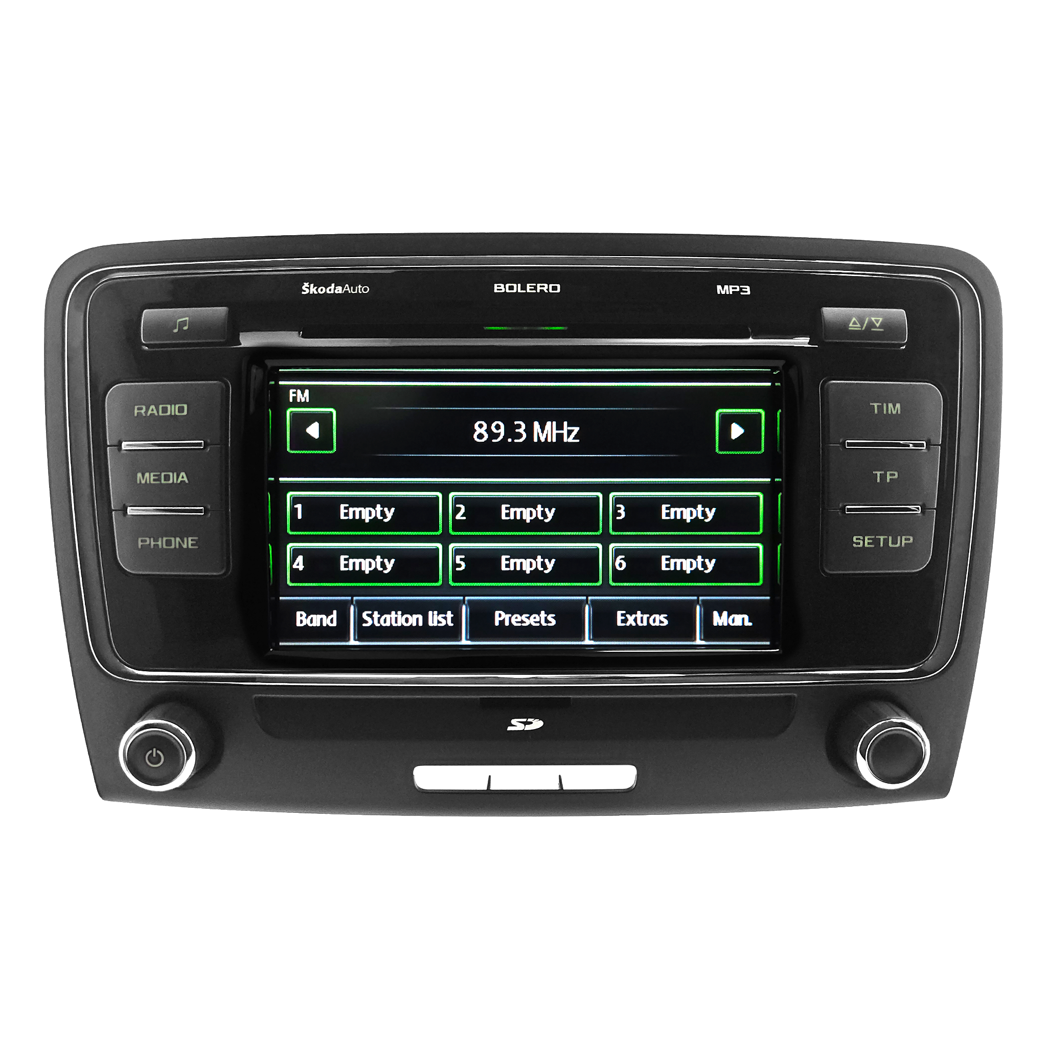 Skoda Superb Bolero Mp3 Cd Player 6 Disc Changer Car Radio Touchscreen Sd Slot Black Front.Png